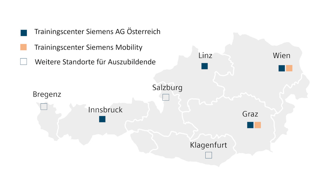 Siemensstandorte für unsere Auszubildenden und ihre Trainingscenter: